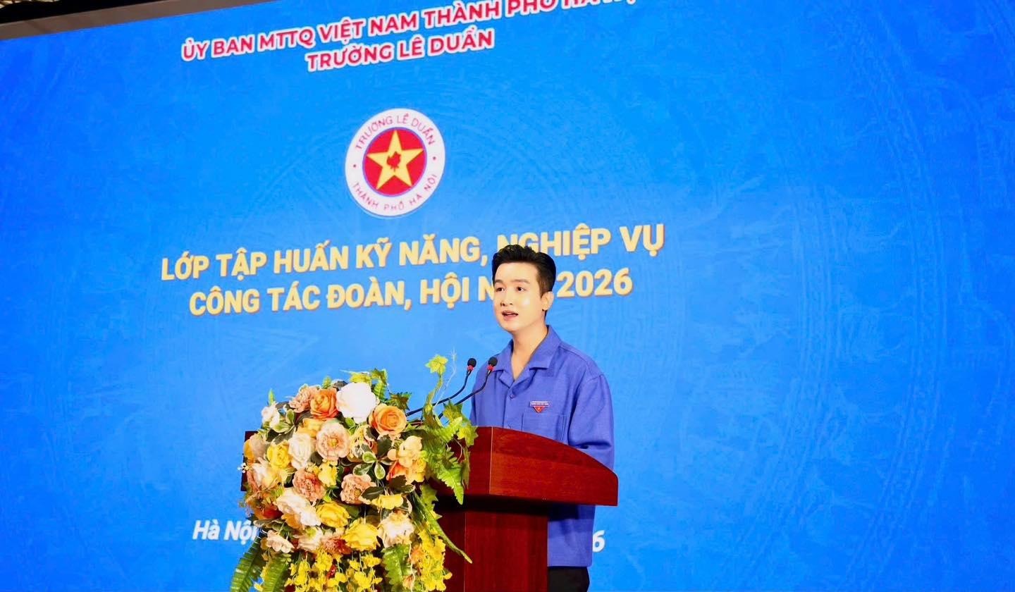 May be an image of ‎text that says '‎ان BAN ΜπΩ VIỆT NAM THÀNH Plo TRƯỜNG LÊ DUẨN TRLONGICDUAN Μиeκα EOLAN DHAN น N HA HỘI LỚP TẬP HUẤN KỸ NĂNG, NGHIỆP VỤ 2026 CÔNG TÁC ĐOÀN, HỘI N Hà HàNội Nội‎'‎